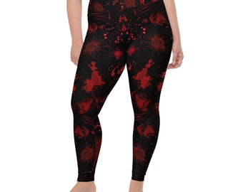 Plus Size Leggings, Halloween Blood Splatter Pattern Tights, Horror All-Over Print Workout Pants, Goth Stretchy Pants, High Waisted Macabre