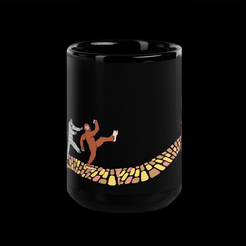Horror in Oz Black Glossy Mug, Wonderful Wizard of Oz characters trick or treat in horror costumes, Emerald City is a haunted house image 8