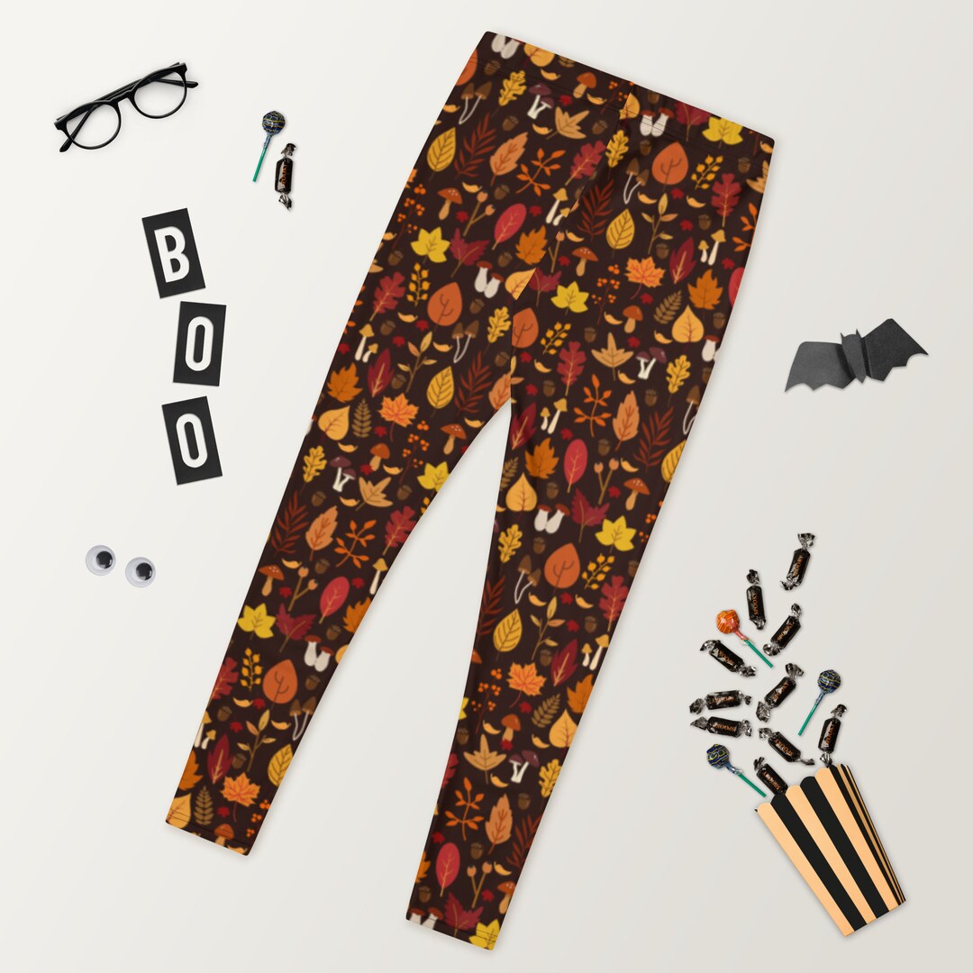 Fall Leaves and Acorns Leggings, Tights in Warm Autumn Colors, Workout ...