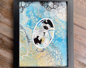 Rainbow Moonstone Original Framed Painting | fluid art, crystal art