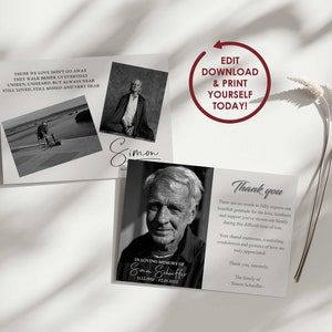 DIY EDITABLE Funeral Thank You Cards | Simple Memorial Thank You Card Template | Celebration of Life Thank You Cards | 4X3, 6X4, 7X5 - SIMON