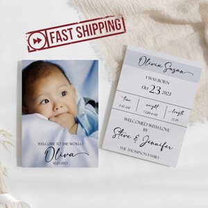 IMPRIMÉES faire-part de naissance minimaliste | faire-part bébé personnalisé | Cartes de naissance | Taille du portefeuille A1 A2 5 x 7 | OLIVIA