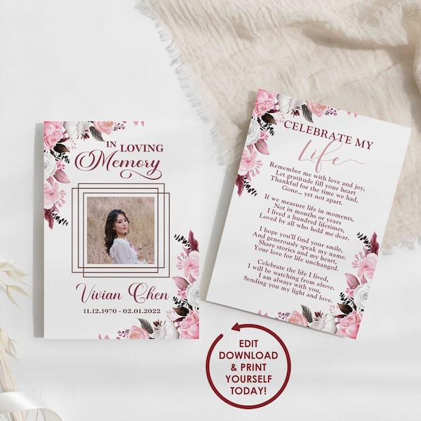Memorial Cards for Funeral Template Etsy