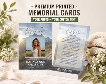 PRINTED Mountain Funeral Prayer Cards for Celebration of Life | Hiking Personalized Custom Memorial Cards | Nature Landscape Scenery | DANA