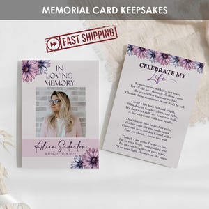 IMPRIMÉES Cartes commémoratives personnalisées pour une célébration de la vie | de prière pour les funérailles roses et violettes personnalisées | | Portefeuille A1 A2 5 x 7 | ALICE