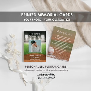 PRINTED Baseball Memorial Cards for Athlete | Custom Sports Funeral Prayer Cards for Celebration of Life Keepsake | Young Boy Funeral | CORY