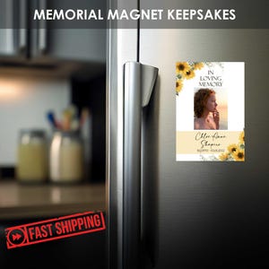 Souvenirs d'aimant commémoratif photo Tournesol floral jaune | Cadeaux funéraires personnalisés imprimés | Cadeaux pour la célébration de la vie - CHLOE