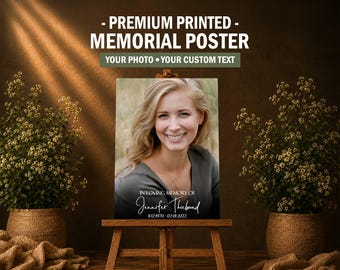 PRINTED Large Funeral Poster | Personalized Memorial Welcome Sign | Minimalist Custom Celebration of Life Poster Board | JENNIFER