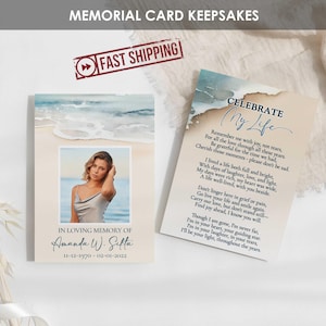 Cartes de prière imprimées Ocean Beach pour célébrer la vie | Cartes commémoratives personnalisées Boho | Carte funéraire personnalisée | Portefeuille A1 A2 5x7 -AMANDA