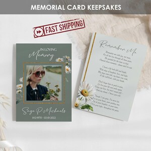 IMPRIMÉES Cartes commémoratives Sauge avec marguerites blanches | de prière funéraire florale blanche | Carte commémorative personnalisée de Célébration de la vie | SAUGE