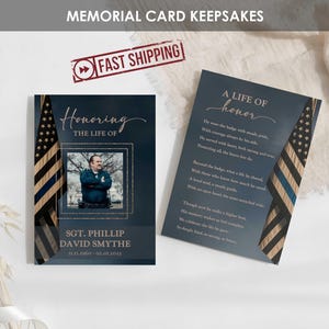 Cartes commémoratives de police imprimées pour les forces de l'ordre | Cartes de prière pour les funérailles | fine ligne bleue de drapeau américain des Etats-Unis carte de vœux | Philadelphie