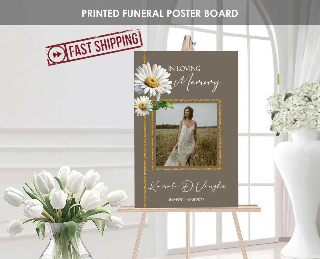 PRINTED Large Boho Funeral Poster Board White Daisies Memorial Welcome
