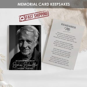 Cartes commémoratives personnalisées IMPRIMÉES | Cartes de prière funéraires minimalistes | Carte mémoire personnalisée Célébration de la vie | Portefeuille A1 A2 5 x 7 | SIMON