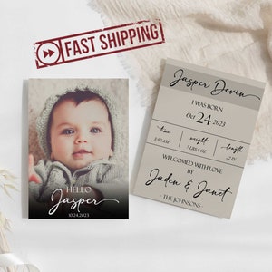 IMPRIMÉES faire-part photo pour bébé minimaliste | faire-part de naissance personnalisé | Cartes de naissance | Taille du portefeuille A1 A2 5 x 7 | JASPE