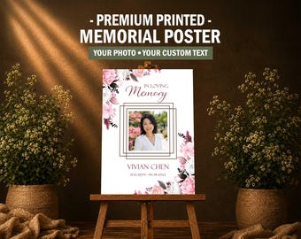 PRINTED Large Funeral Poster | Personalized Memorial Welcome Sign | Soft Pink Floral Custom Celebration of Life Poster Board | VIVIAN
