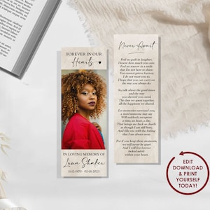 DIY EDITABLE Memorial Bookmark Template | Funeral Favor for Woman or Man | Printable Celebration of Life Bookmark | 2x6, 2.5x7 - LUNA