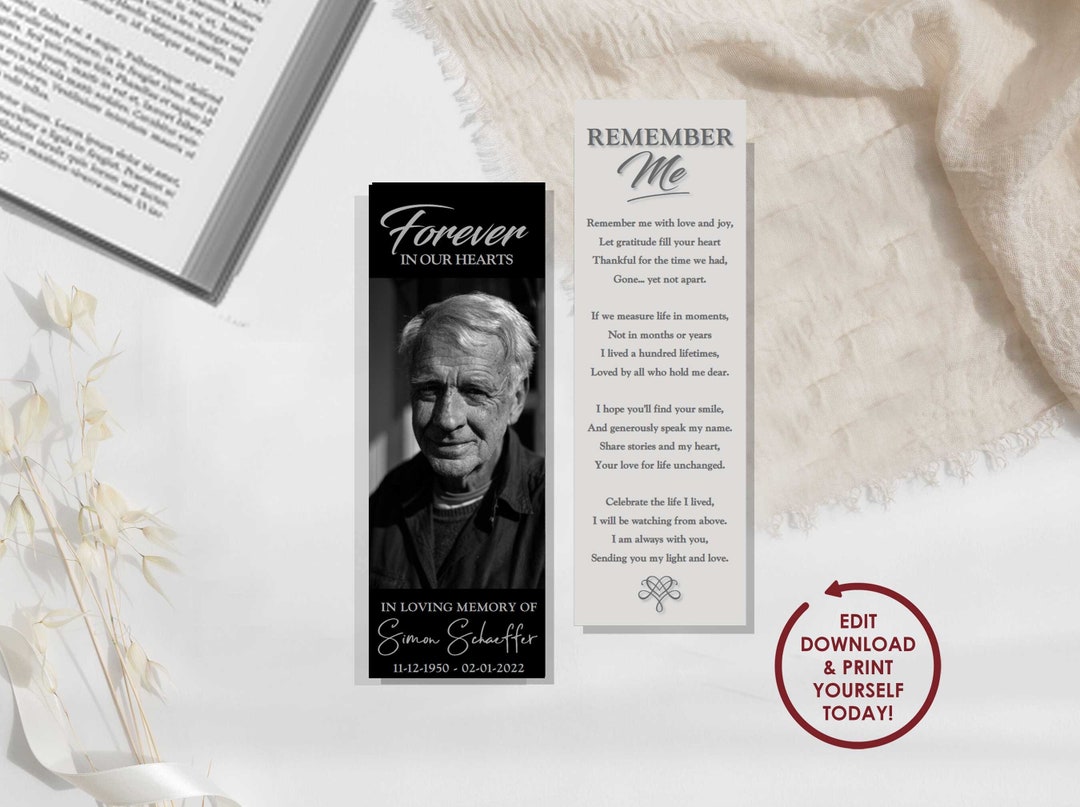 DIY EDITABLE Funeral Bookmark Template Minimalist Memorial Bookmark ...