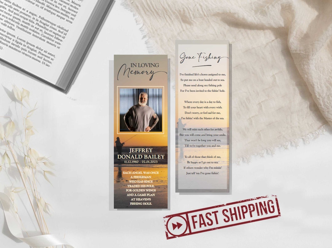 PRINTED Gone Fishing Memorial Bookmarks for Fisherman | Outdoorsman ...