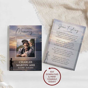 DIY EDITABLE Fisherman Themed Prayer Card Template | Fishing Funeral Memorial Card | Celebration of Life Flyer | 2x3.5, 3.5x5, 5x7 -CHARLES