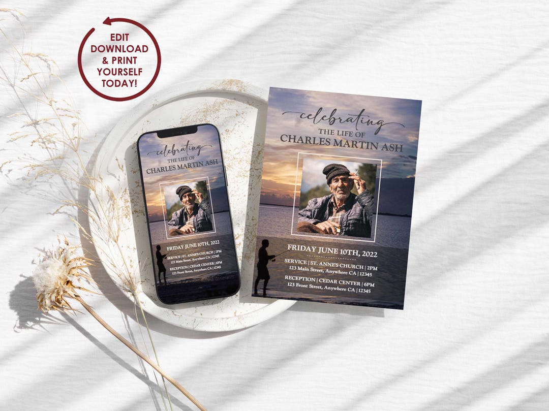 DIY Fishing Funeral Invitation Template | Fisherman Celebration of Life ...