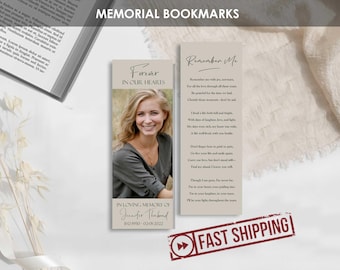 PRINTED Memorial Bookmarks Minimalist | Personalized Funeral Bookmark |  Custom Celebration of Life or Funeral Favor with Poem | JENNIFER