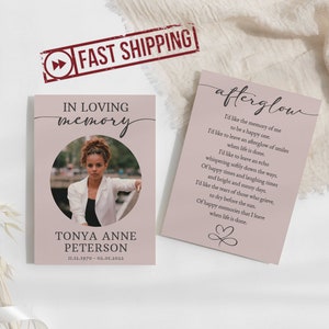 IMPRIMÉES Cartes commémoratives Dusty Rose | de prière pour les funérailles minimalistes roses personnalisées | poème personnalisé Célébration de la vie | TONYA