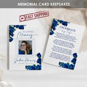 IMPRIMÉES Cartes de prière pour les funérailles roses bleues | Carte commémorative florale bleue personnalisée | Portefeuille personnalisé Celebration of Life Remembrance 5 x 7 - JADEA