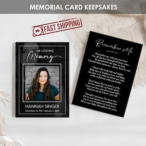 Cartes commémoratives IMPRIMÉES | de prière personnalisée pour les funérailles | poème personnalisé minimaliste moderne de célébration de la vie | Portefeuille 5 x 7 | Hannah