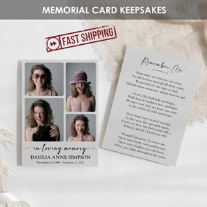 Cartes commémoratives imprimées pour collage photo | Cartes de prière funéraires minimalistes personnalisées | Flyer personnalisé Célébration de la vie | Portefeuille 5 x 7 | DAHLIA