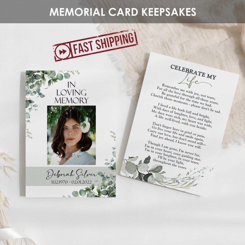 Memorial Cards for Celebration of Life Etsy