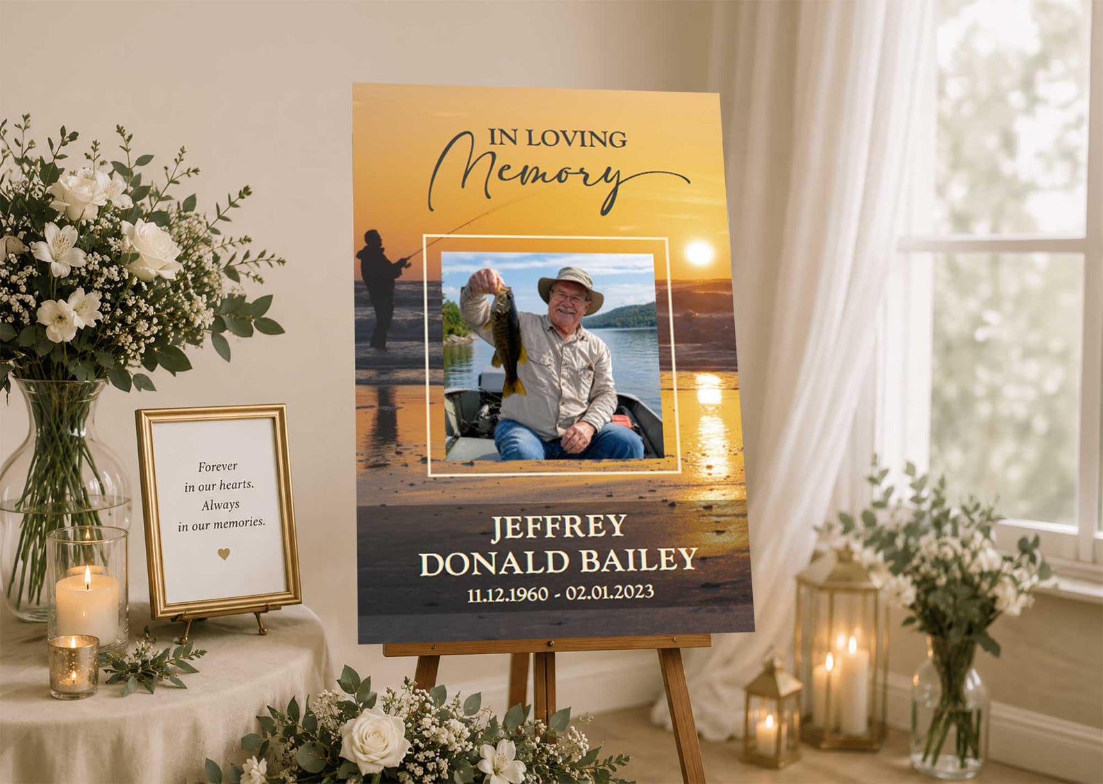 PRINTED Fishing Funeral Poster Board for Celebration of Life ...