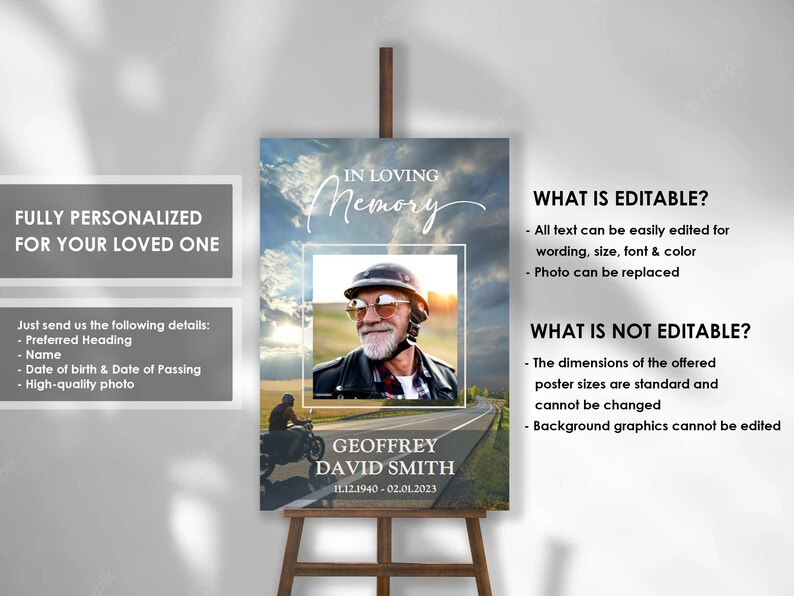 PRINTED Motorcycle Funeral Poster for Biker Large Custom Memorial