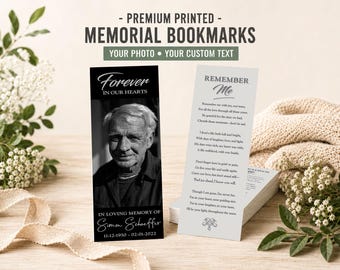 PRINTED Minimalist Funeral Bookmark with Photo | Personalized Memorial Bookmarks for Celebration of Life | SIMON
