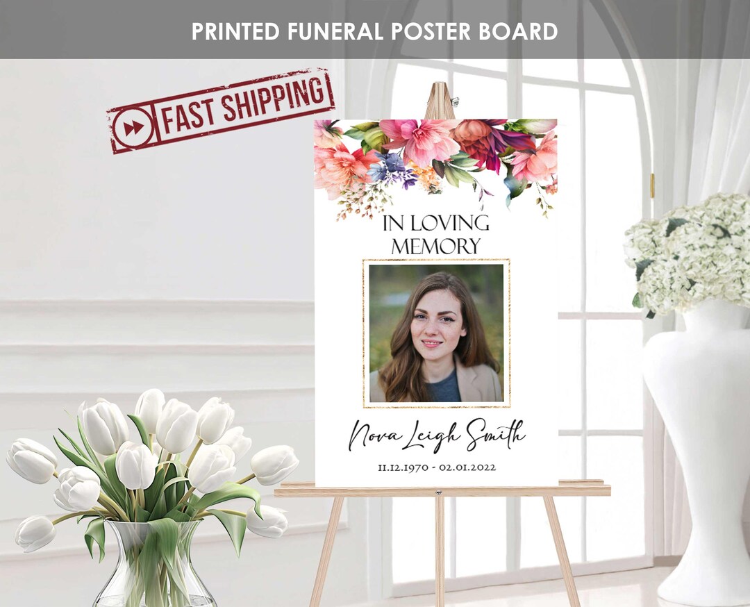 PRINTED Large Floral Funeral Poster | Colorful Flowers Memorial Welcome