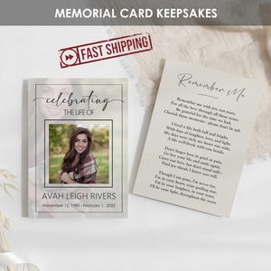 Cartes commémoratives IMPRIMÉES | de prière personnalisée pour les funérailles | poème personnalisé minimaliste moderne de célébration de la vie | Portefeuille 5 x 7 | AVAH