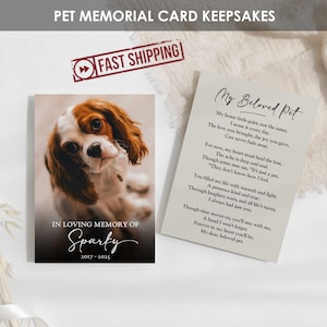 Tarjetas conmemorativas para mascotas impresas / Tarjetas de oración personalizadas para bebés peludos / Poema funerario minimalista personalizado para perros o gatos / Billetera de 5 x 7 - SPARKY