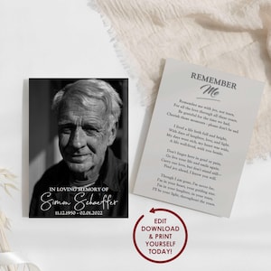 DIY EDITABLE Memorial Card Template | Funeral Prayer Card | Celebration of Life Poem | Minimalist Memory Card | 2x3.5, 3.5x5, 5x7 - SIMON