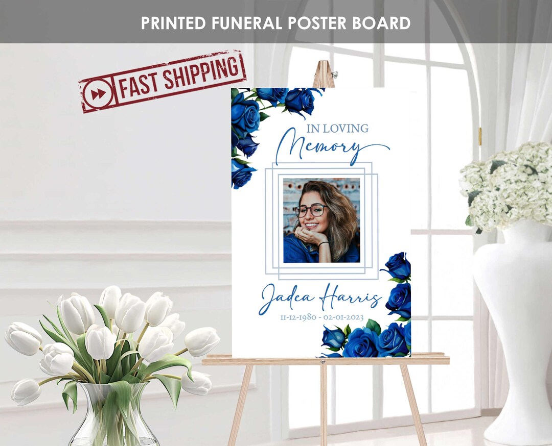 PRINTED Blue Roses Funeral Poster | Large Personalized Floral Memorial ...