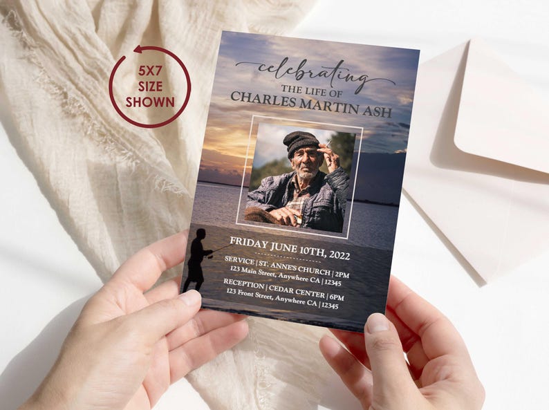 DIY Fishing Funeral Invitation Template | Fisherman Celebration of Life ...