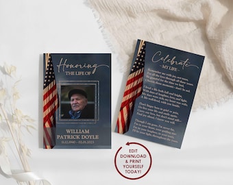 May include: A blue and white memorial card with a photo of a man in a black hat. The card has a red, white, and blue American flag in the background. The text on the card reads "Honoring the Life of William Patrick Doyle 11.12.1940 - 02.01.2023" and "Celebrate - My Life - Remember me with joy, not tears, For all the love through all those years. Be grateful for the time we had, Cherish those moments - don't be sad. I lived a life both full and bright, With days of laughter, love, and light. My days were rich, my heart was wide, A life well-lived, with you beside. Don't linger here in grief or pain, Go live your life and smile again. Carry your love, but don't stand still, Find joy ahead, I know you will. Though I am gone, I'm never far, I'm in your heart, your guiding star. I'm in your laughter, in your tears, I'll be your light, throughout the years."