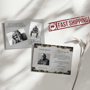 PRINTED Memorial Thank You Cards | Gray Modern Funeral Thank You Cards | Black Custom Thank You Cards for Celebration of Life - DENZEL
