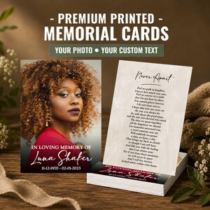 PRINTED Minimalist Memorial Cards | Personalized Modern Funeral Prayer Cards for Celebration of Life -LUNA