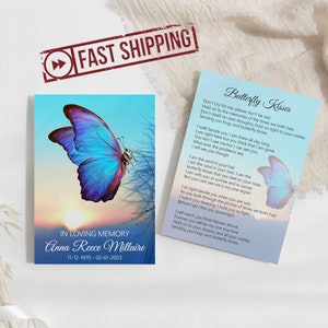 Cartes commémoratives papillon imprimées pour une célébration de la vie | de prière pour les funérailles personnalisées papillons | Portefeuille Souvenir 5 x 7 | ANNA