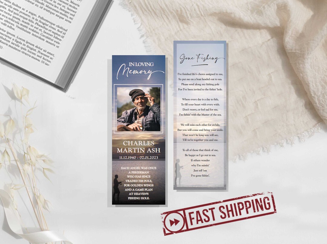 PRINTED Fisherman Memorial Bookmarks | Gone Fishing Poem | Outdoorsman ...
