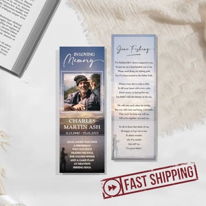 IMPRIMÉS Marque-pages à la mémoire des pêcheurs | Poème "Gone Fishing" | Marque-page funéraire personnalisé Outdoorsman | Célébration de la vie personnalisée | CHARLES