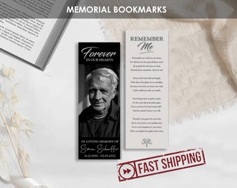 PRINTED Funeral Bookmark Minimalist | Personalized Memorial Bookmarks |  Custom Celebration of Life or Funeral Favor with Poem | SIMON