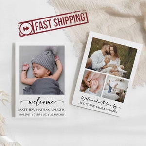 Cartes d’annonce de naissance de bébé personnalisées IMPRIMÉES minimalistes | Cartes de naissance photo pour bébé | Carte photo bébé | Taille du portefeuille A1 A2, 5x7 | MATTHIEU
