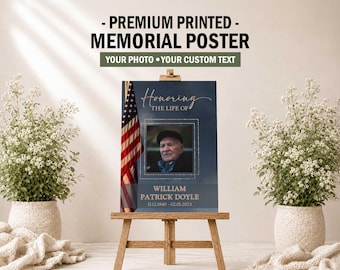 PRINTED Large American Flag Funeral Poster for Veteran | Memorial Welcome Sign | USA Patriot Celebration of Life Poster Board | WILLIAM