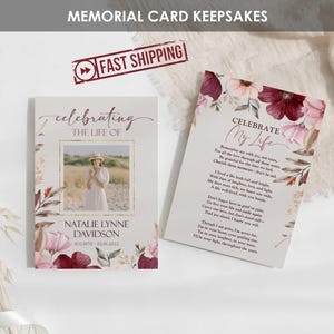 Cartes commémoratives bohèmes imprimées | Cartes florales de prière pour les funérailles Fleurs sauvages | Poème personnalisé de célébration de la vie | Souvenir du portefeuille | Nathalie