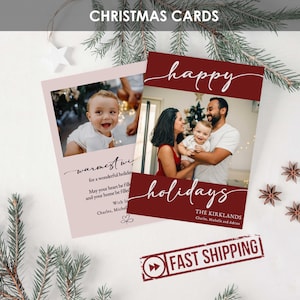 Cartes de Noël personnalisées IMPRIMÉES | Cartes de vœux pour collage photo | Carte de Noël faite main minimaliste unique | 5 x 7 | KIRKLAND